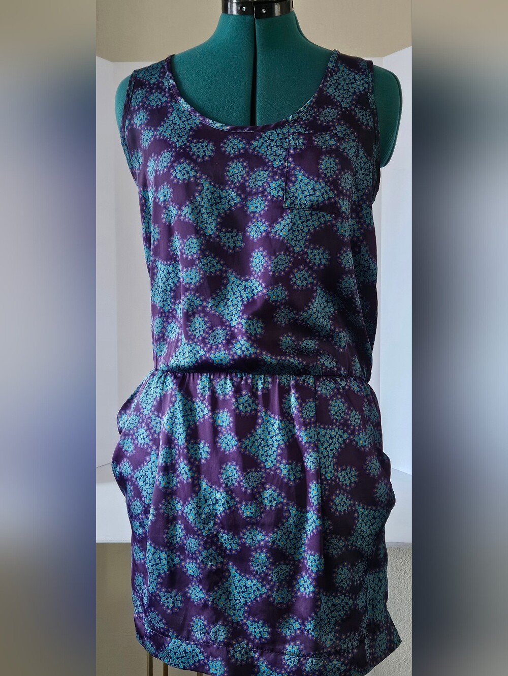 Collective Concepts Purple Floral Print Dress with Teal and Yellow Accents